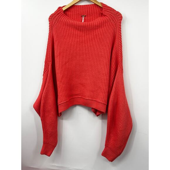 Free People Womens Eva Rib Pullover Sweater Knit Long‎ Sleeve Coral M Oversized - Picture 1 of 6